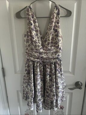 SHEIN Cream Mini Dress with Lavender Floral Print